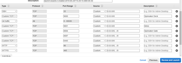 Expose all Spinnaker related ports, Review, and Launch