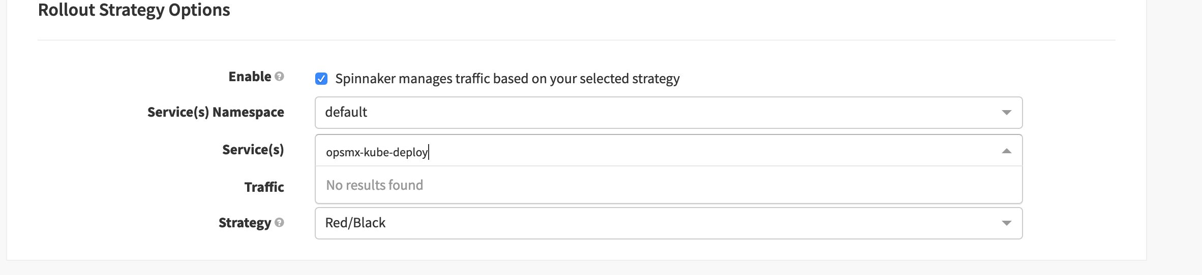 Select Spinnaker Red/Black (Blue/Green) strategy to manage traffic to deployment