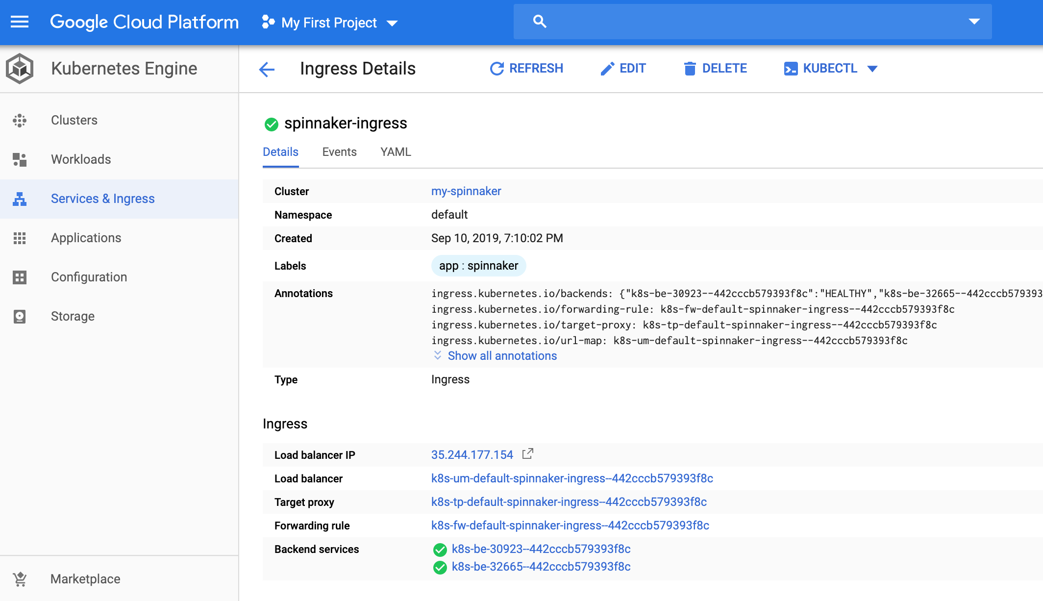 Launch Spinnaker in GKE when the backend services are green for the ingress