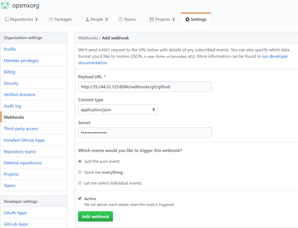 Insert the Secret credential values for GitHub Webhooks configured in Spinnaker