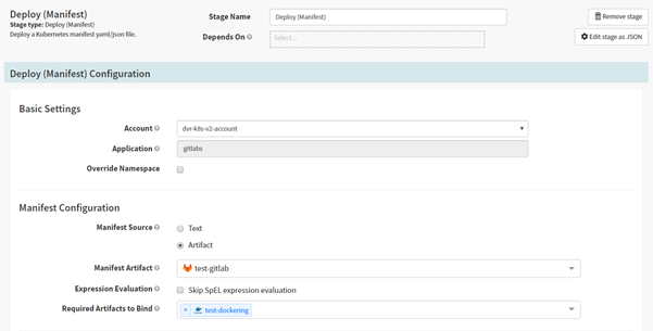 Configure Deploy (Manifest) stage in Spinnaker pipeline