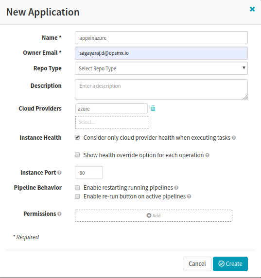 Create an Application in Spinnaker for deployments to Azure