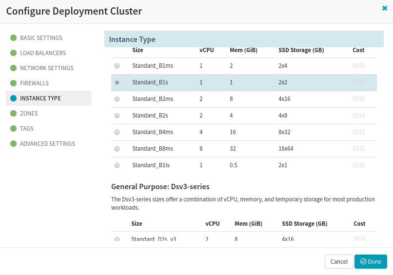 Choose the Azure Instance type that best ﬁts for your application