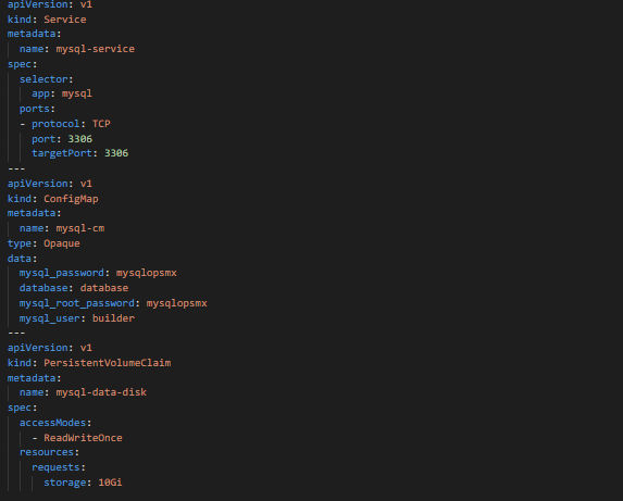 MySql service, PVC, and the configMap for Spinnaker Orca