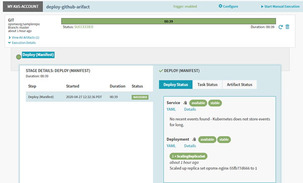 Success of Manifest deploy in Spinnaker