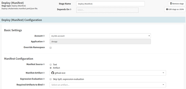 Configure Deploy Manifest in Spinnaker pipeline for deployments on Kubernetes