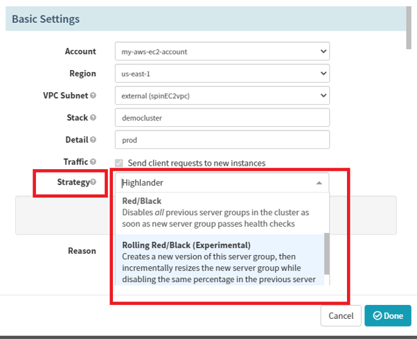 Choose a deployment strategy in the Spinnaker Continuous Delivery pipeline  to migrate your app to cloud